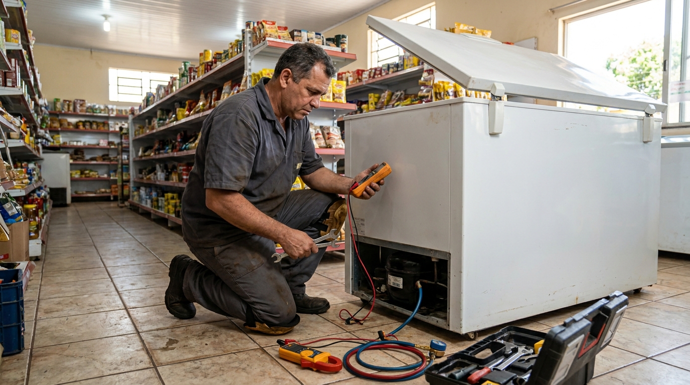Substituição de termostato de freezer em visita técnica em Cascavel‑PR